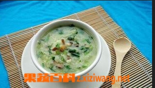 果蔬百科青菜香菇鸡丝粥